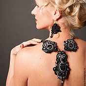 Set of soutache jewelry- pendant and earrings with crystals