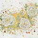 White rose hips in gold, white roses in gold, watercolour to buy, Pictures, Moscow,  Фото №1