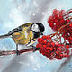 Tit and mountain ash. Original. Pastel, Pictures, St. Petersburg,  Фото №1