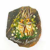 Сувениры и подарки handmade. Livemaster - original item Christmas gifts: Stone Magnet Jasper Funny Rabbits. Handmade.