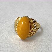 Винтаж handmade. Livemaster - original item Amber Ring Natural Amber Brass Gold Plated Size 20 Vintage. Handmade.