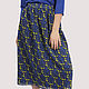 Chiffon skirt with elastic print blue yellow MIDI, Skirts, Moscow,  Фото №1