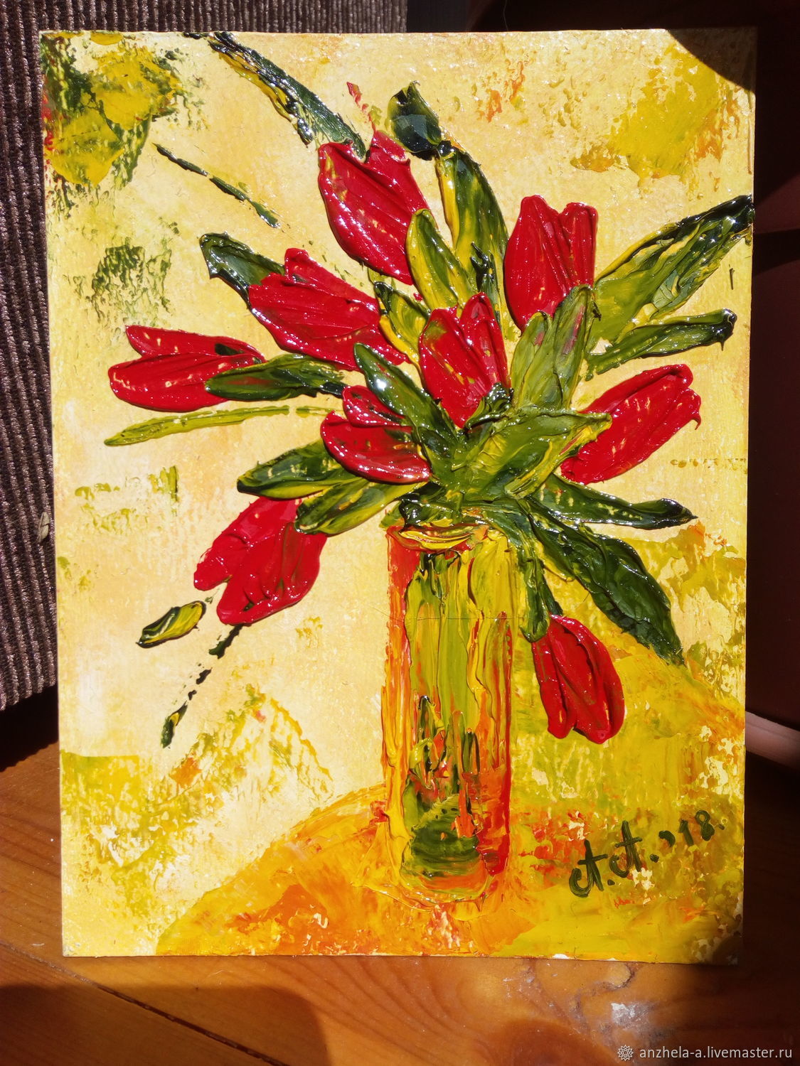 Painting 'Ruby Tulip' oil 15/20 miniature, Pictures, Moscow,  Фото №1