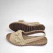 Обувь ручной работы handmade. Livemaster - original item Sandals with flowers, beige cotton. Handmade.