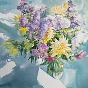 Картины и панно handmade. Livemaster - original item Watercolor paintings with flowers Warmed by the sun Autumn bouquet. Handmade.