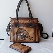 Сумки и аксессуары handmade. Livemaster - original item Set of leather bag and purse with engraving to order.. Handmade.