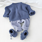 Работы для детей, handmade. Livemaster - original item Knitted set for a boy: booties, pants, cap, jumper. Handmade.