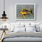 Картины и панно handmade. Livemaster - original item A pastel painting with a goldfish on sandpaper, a gift to a fisherman. Handmade.