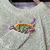 Джемпер Дом за рекой,  свитер с вышивкой, итальянский меринос и твид