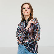 Одежда handmade. Livemaster - original item Elegant Luxury blouse made of mesh with embroidery sequins black loose. Handmade.
