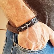 Украшения handmade. Livemaster - original item Men`s Leather Cross Bracelet Stainless Steel. Handmade.