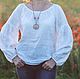 Белая блуза из льна крестьянка с рукавом размер 64 xxxl, Блузки, Новороссийск,  Фото №1