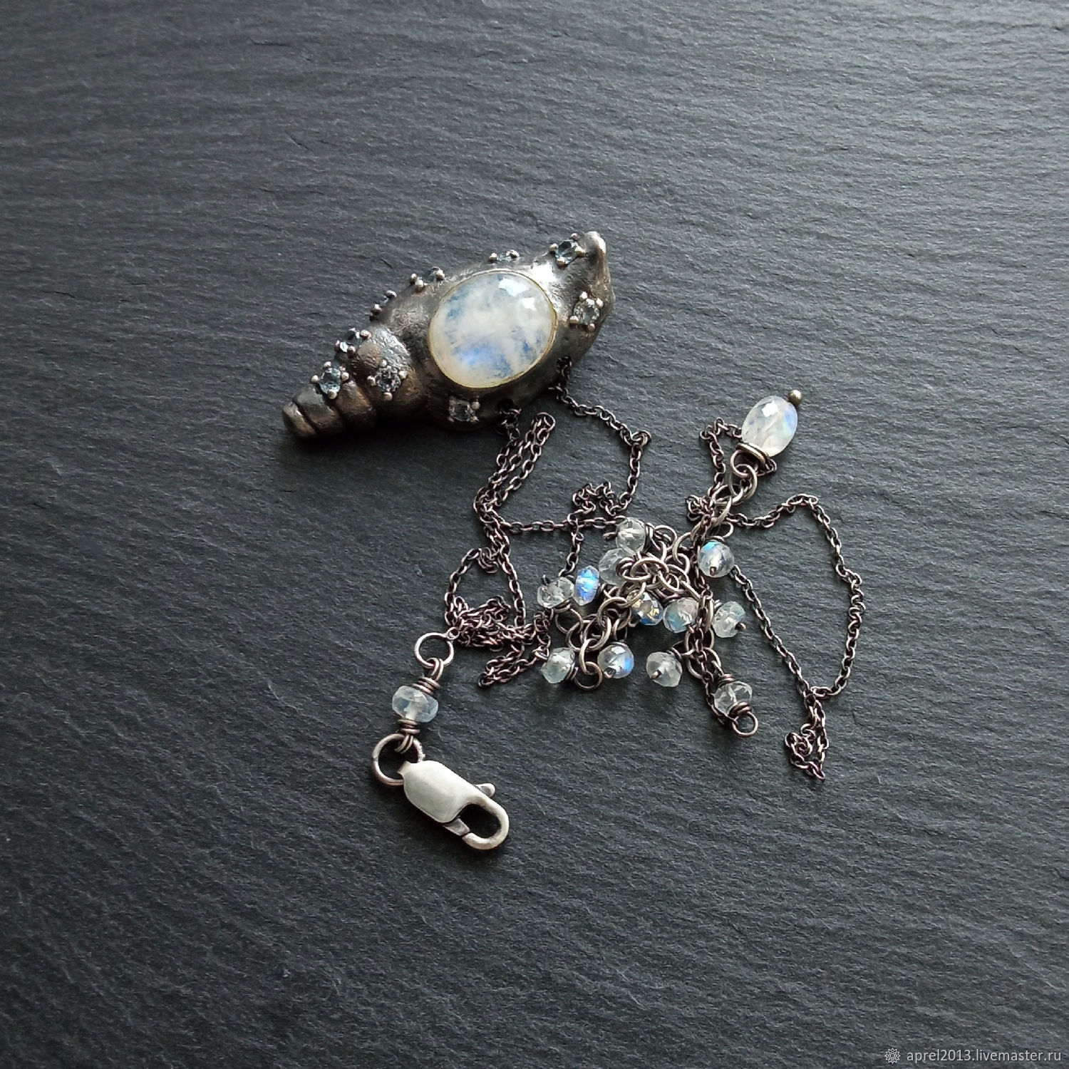 Silver Necklace Pendant with Moonstone Shell, Necklace, Sosnogorsk,  Фото №1
