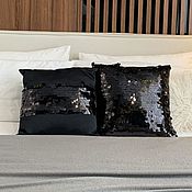 Для дома и интерьера handmade. Livemaster - original item Pillows with sequins are black. Handmade.