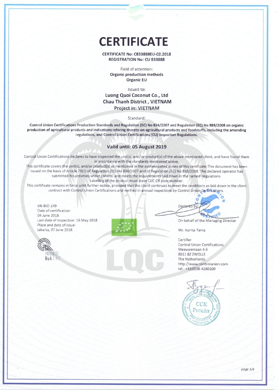 EU Organic certificate 