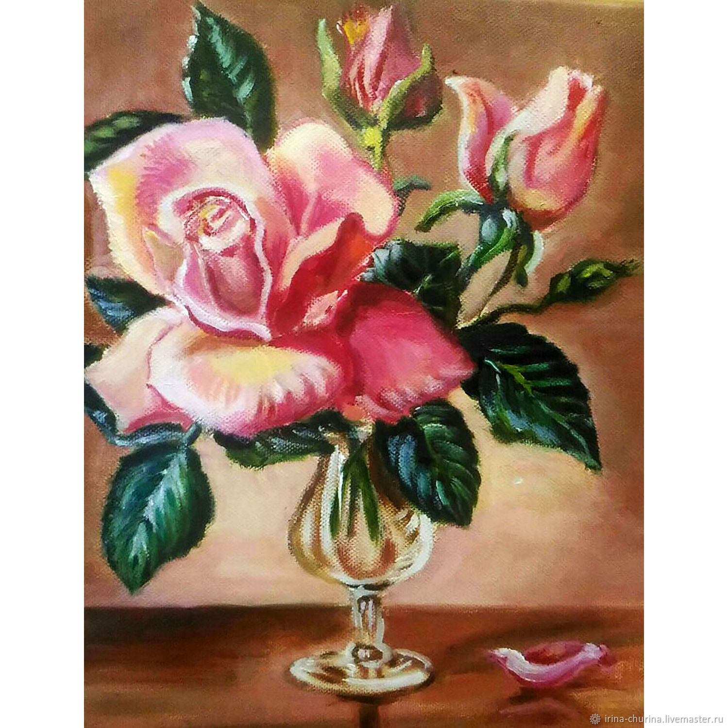 Painting with roses 'A rose in a glass', Pictures, Rostov-on-Don,  Фото №1