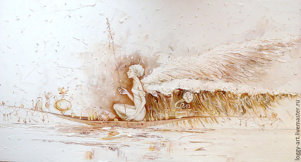 Картина маслом с ангелом "По реке снов", Картины, Астрахань,  Фото №1