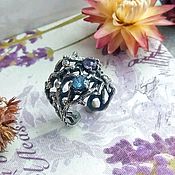 Комплект "Лоза" кольцо + серьги, серебро, лунный камень