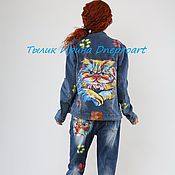 Одежда handmade. Livemaster - original item Denim suit  rainbow cat hand painted pop art. Handmade.