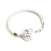 Украшения handmade. Livemaster - original item Opal bracelet, silver leather bracelet white, leather bracelet. Handmade.