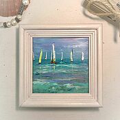 Картины и панно handmade. Livemaster - original item Copy of Copy of Sailboat Painting Original Art Seascape Small Art 4". Handmade.