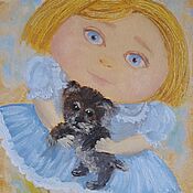 Картины и панно handmade. Livemaster - original item Picture of a girl with a dog. Handmade.
