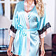 100% satin silk robe with sky blue lace. Robes. silk100silk (silk100silk). Online shopping on My Livemaster.  Фото №2