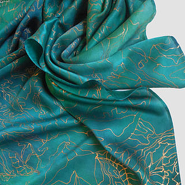 Аксессуары ручной работы. Ярмарка Мастеров - ручная работа "Малахитовая сказка" натуральный шелк платок батик. Handmade.