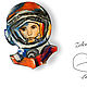 Order Brooch 'Cosmonaut. Yuri Gagarin, cosmos, orange, blue'. greenfox-23. Livemaster. . Brooches Фото №3