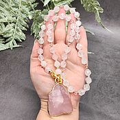 Украшения handmade. Livemaster - original item Natural rose quartz sautoir with pendant and accessories in gold. Handmade.