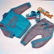 Knitted tracksuit for baby beige for height 86-92cm