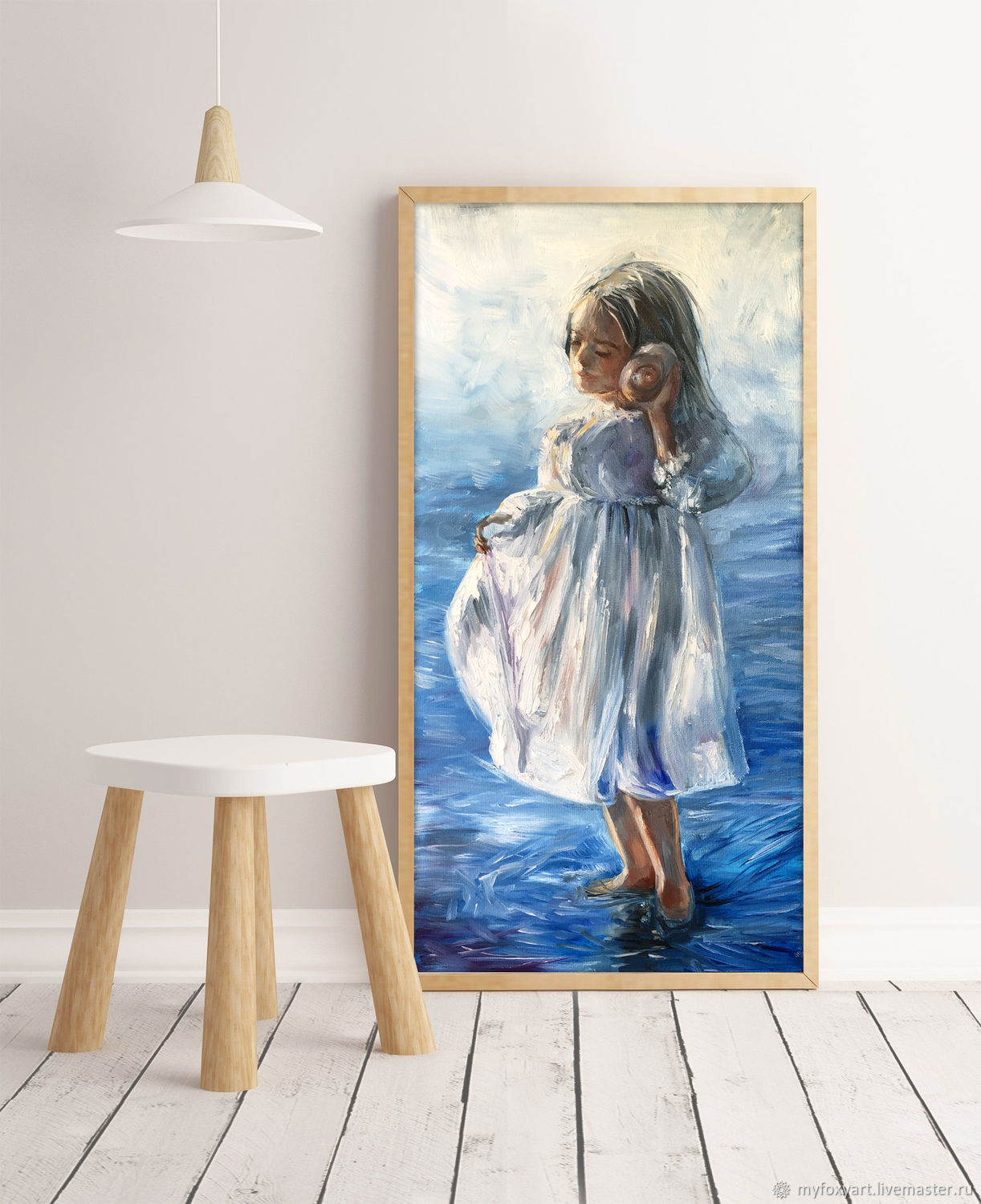 Girl and the sea, oil painting on canvas, painting for children, Pictures, St. Petersburg,  Фото №1