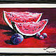 Painting: painting watercolor still life still LIFE with WATERMELON and PLUM. Pictures. pictures & decor of TanyaSeptember. My Livemaster. Фото №4