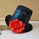 Мини-шляпа Стимпанк с красным цветком, Шляпы, Санкт-Петербург,  Фото №1