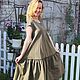 Linen dress, khaki, with a wide frill, loose fitting, Dresses, Tomsk,  Фото №1
