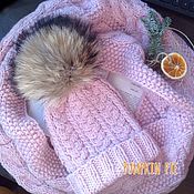 Аксессуары handmade. Livemaster - original item Soft pink set of a hat and a snood