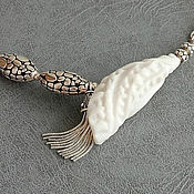 Aquamarine, Stingray leather, silver. Necklace with pendant Night sea