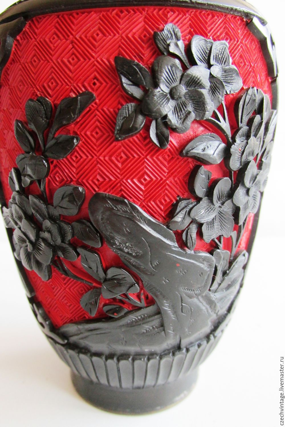Vintage vase red, Chinese lacquer, two tone, Vintage interior, Prague,  Фото №1