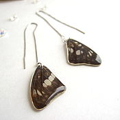 Украшения handmade. Livemaster - original item Broach Earrings Threading Real Butterfly Wings Black White Rhodium. Handmade.
