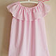 Pink dress with flounces on shoulders for girls
