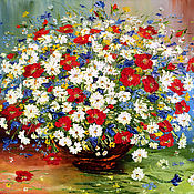 Картины и панно handmade. Livemaster - original item Oil painting of Daisies with poppies. Handmade.