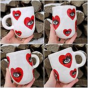 Посуда handmade. Livemaster - original item Drawings of eyes with eyelashes in hearts Mug with eyes Cup to order. Handmade.