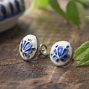 Украшения handmade. Livemaster - original item Gzhel, earrings pusety in Russian style with enamel. Handmade.