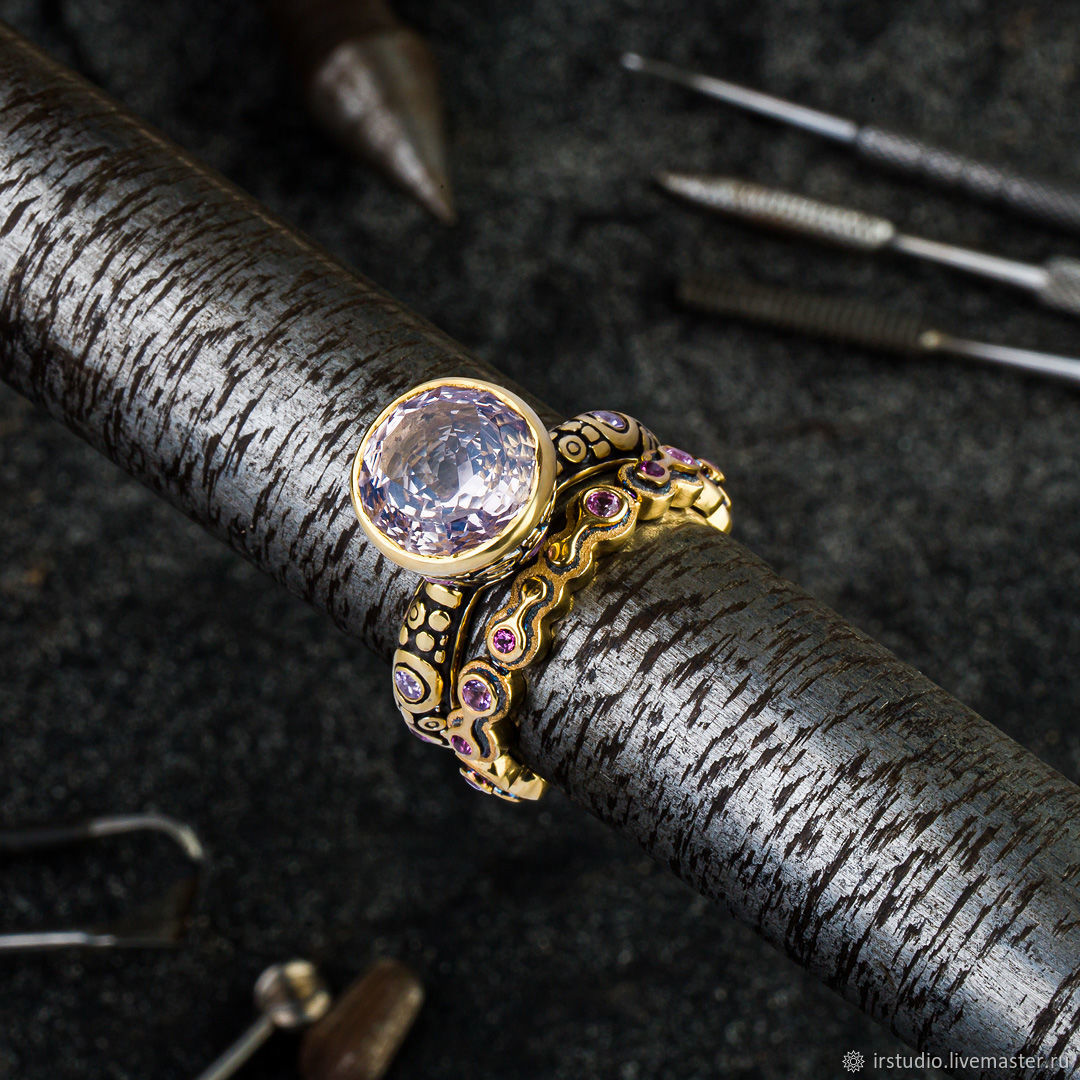 Copy of Lavender quartz, pink sapphires, rhodolite and amethyst 2-ring set, Rings, Moscow,  Фото №1