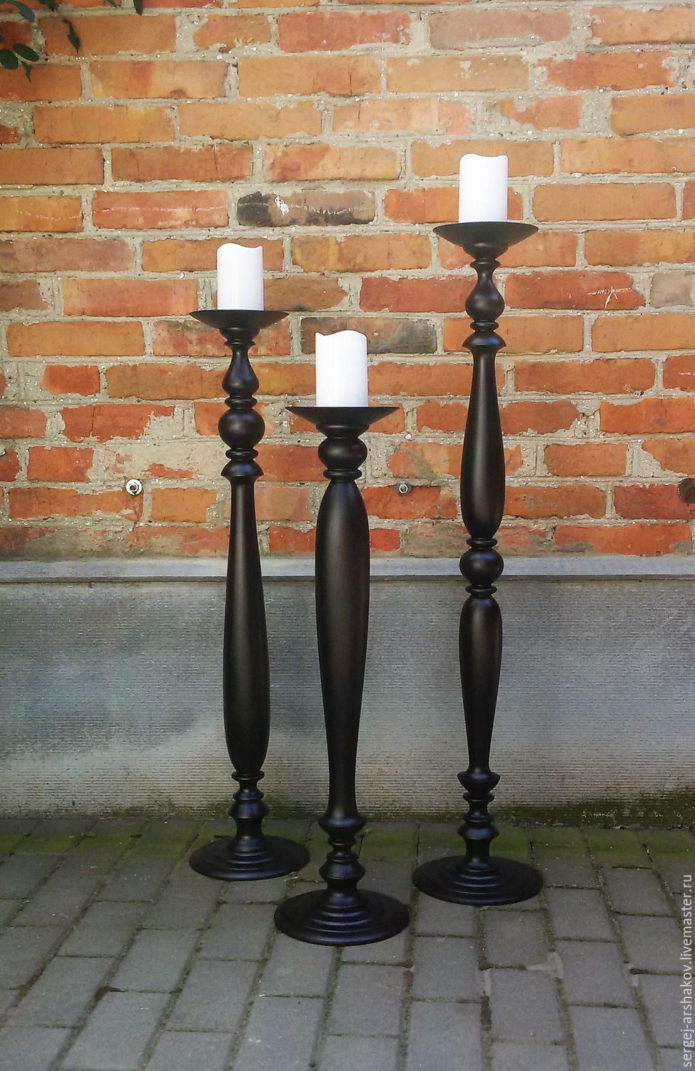 Outdoor candle holders are made of oak, stands for flowers заказать