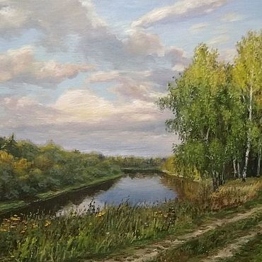 Картины и панно ручной работы. Ярмарка Мастеров - ручная работа Картина летний пейзаж, холст, масло, 35х50 см. Тихий вечер.. Handmade.