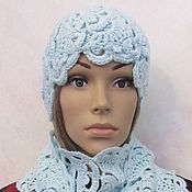 Set: beanie, Snood, fingerless gloves in the color of powder