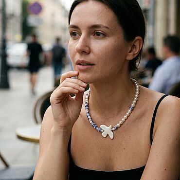 Украшения ручной работы. Ярмарка Мастеров - ручная работа Колье  в стиле Гжель.. Handmade.