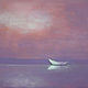Картина    Пейзаж  с  лодкой  красный  сирень лиловый закат   облака, Картины, Москва,  Фото №1