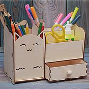 Канцелярские товары handmade. Livemaster - original item Children`s Wooden Desktop Organizer for Schoolboy`s Office CAT. Handmade.